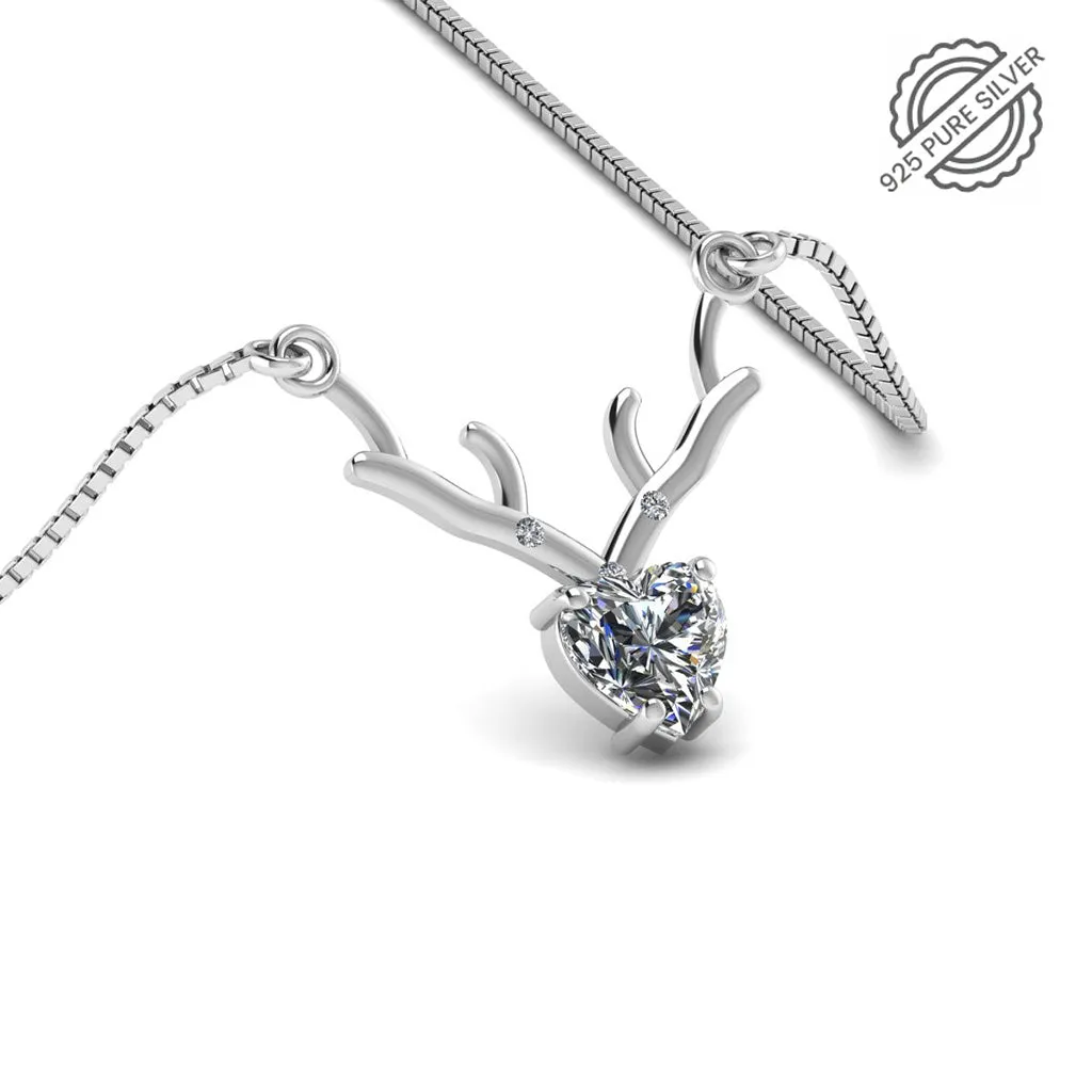 Pure 925 Silver Deer Heart Pendant for Ladies