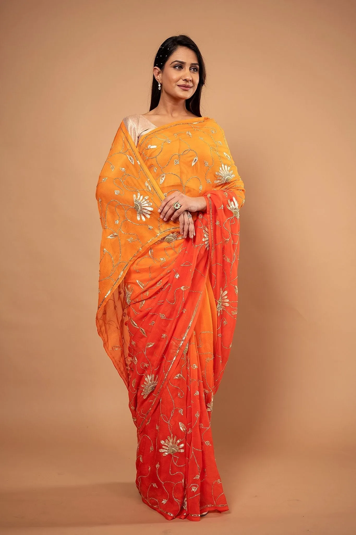 Pure Chiffon Heavy Jaal Work Saree