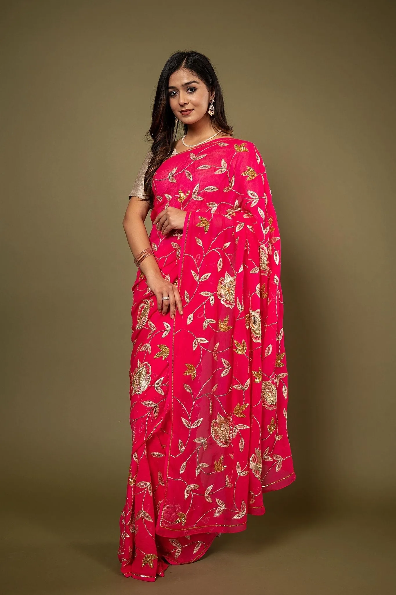 Pure Chiffon Jaal Work Saree