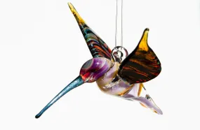 Purple and Amber Glass Hummingbird Figurine with Cremains