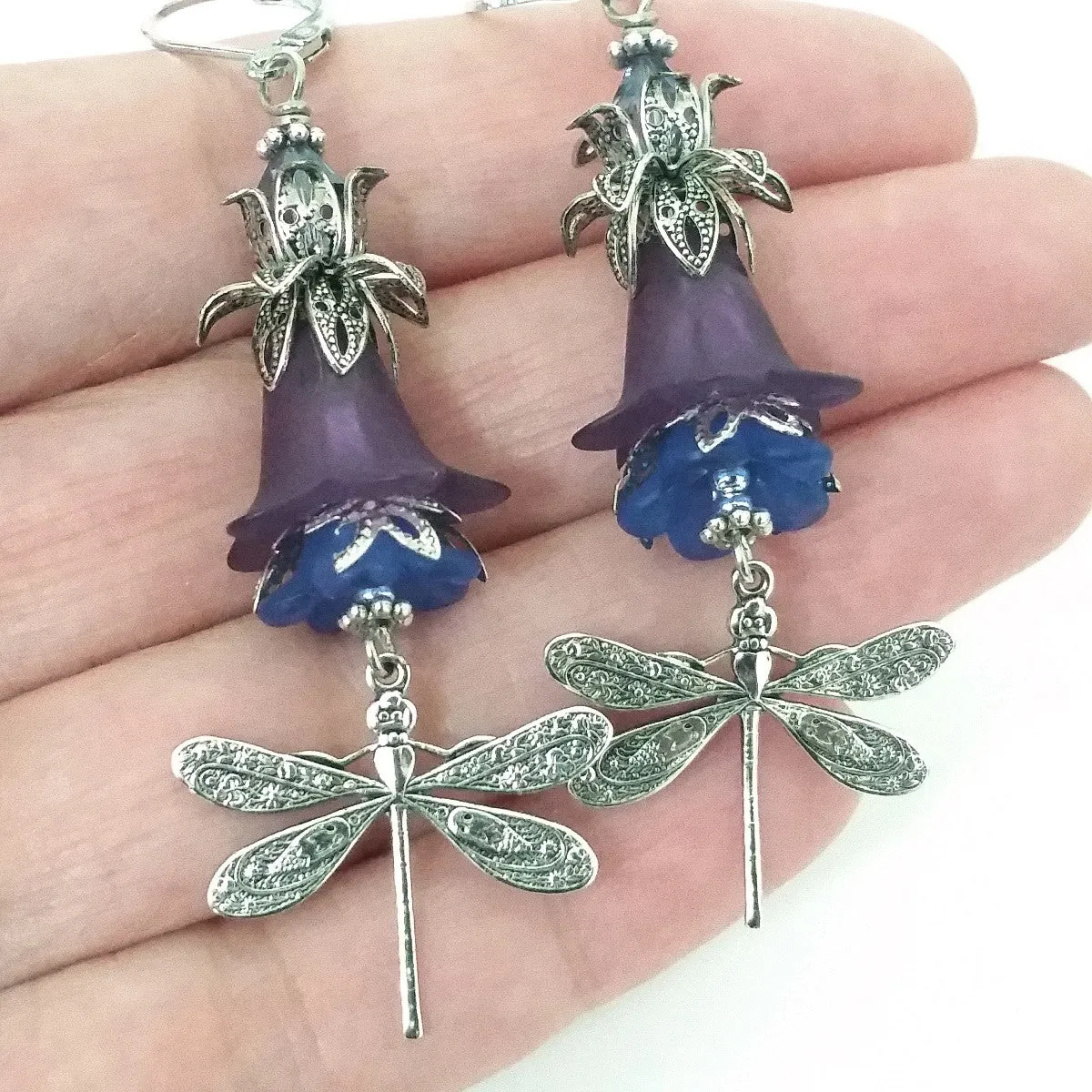 Purple Flower Filigree Dragonfly Earring Kit