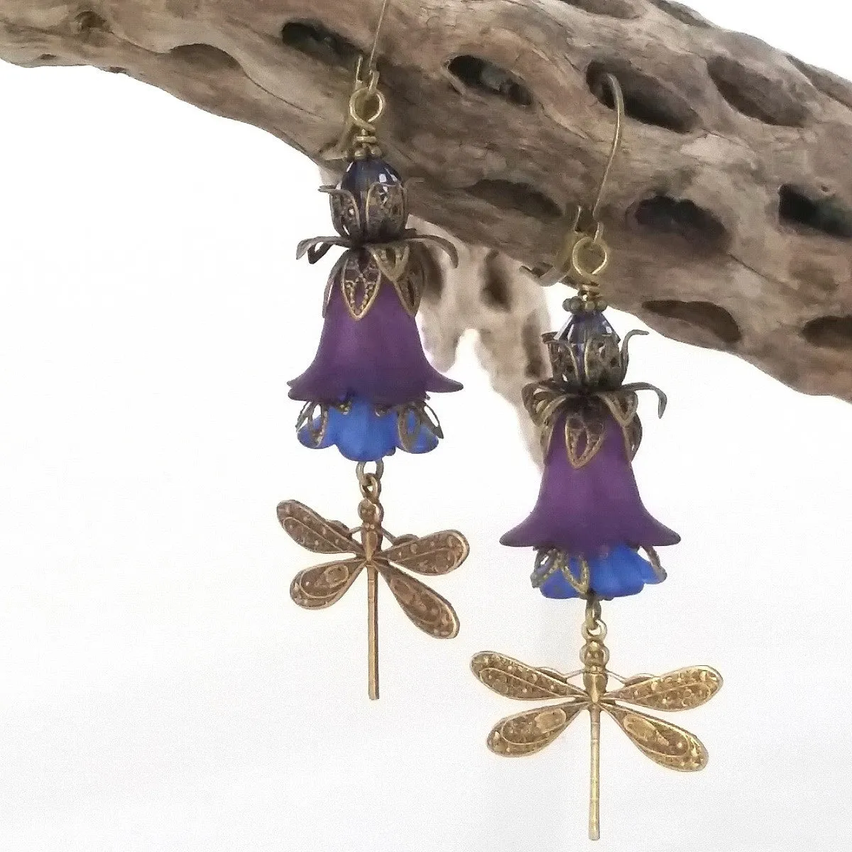 Purple Flower Filigree Dragonfly Earring Kit