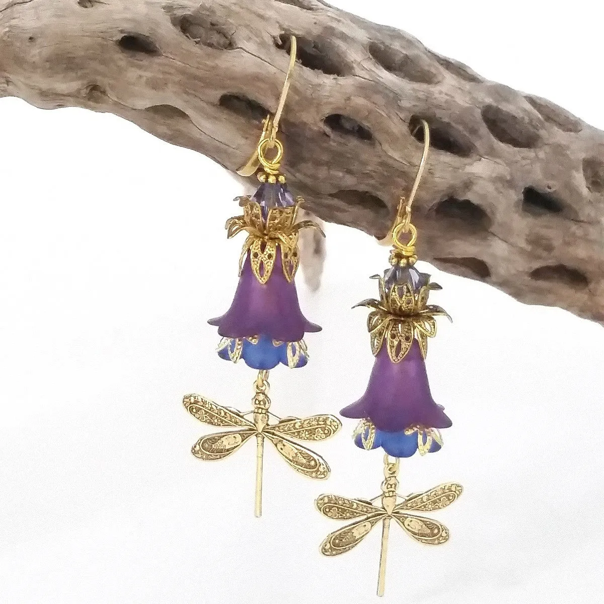 Purple Flower Filigree Dragonfly Earring Kit