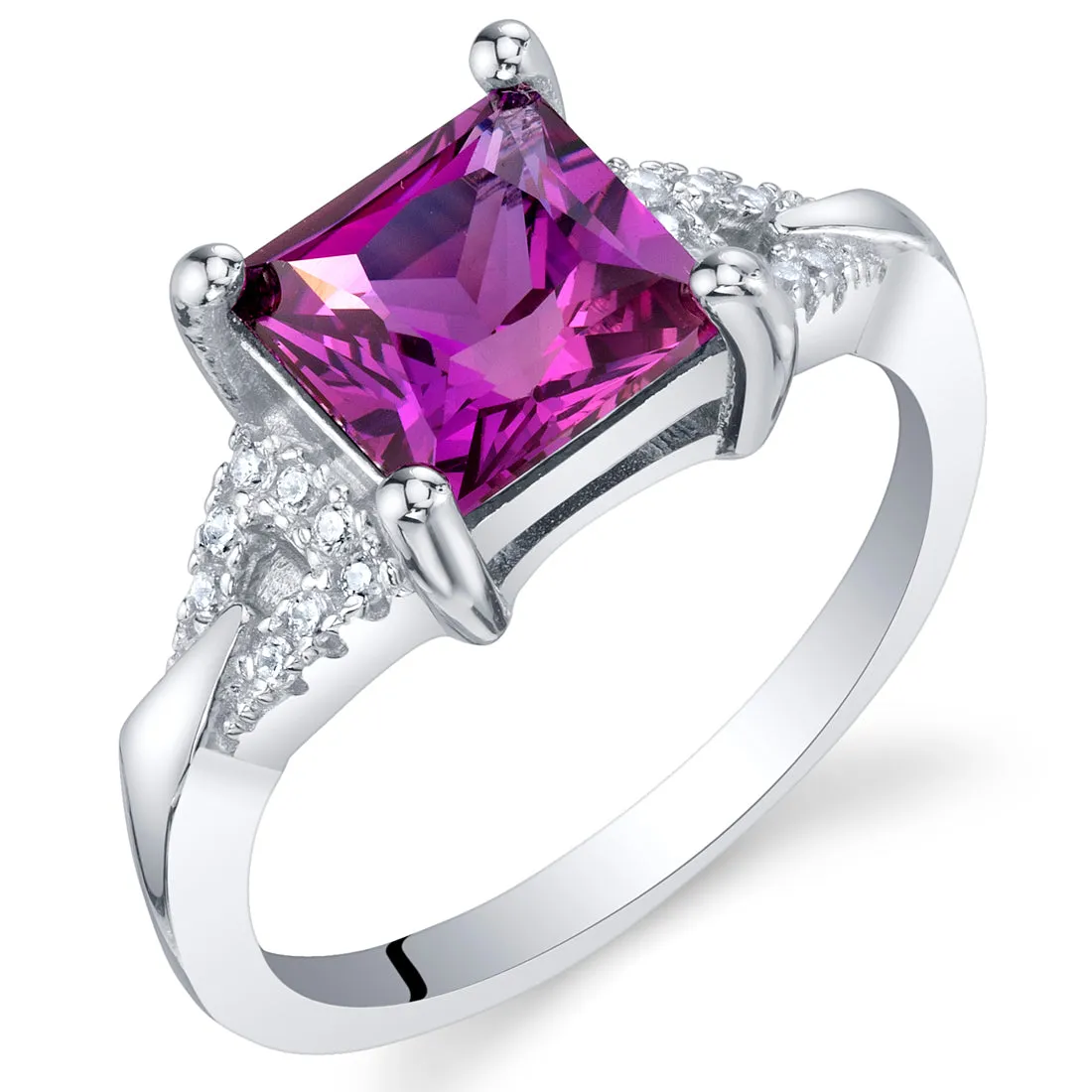 Purple Sapphire Ring Sterling Silver Princess Cut 2.25 Carats Size 5