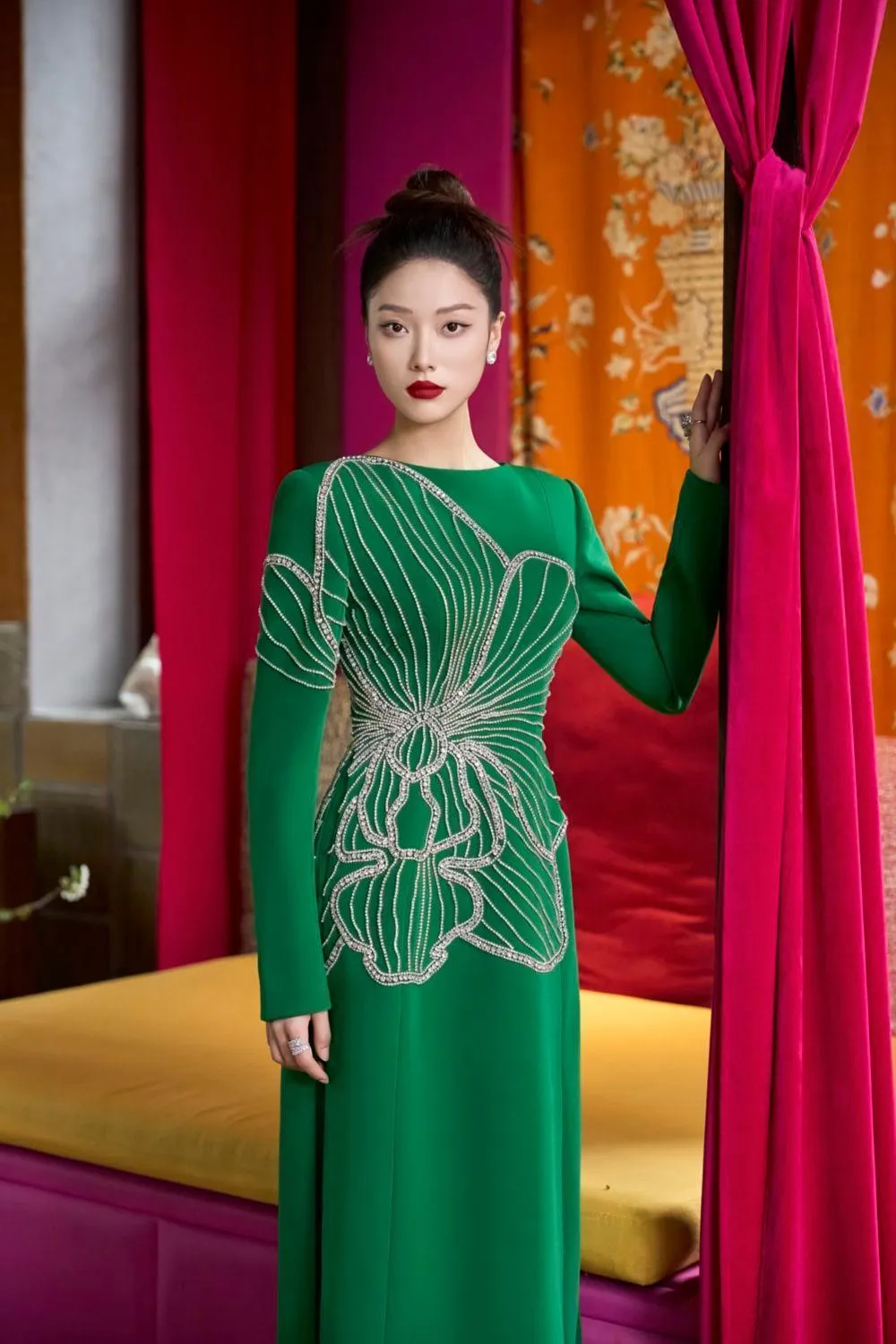 Radiai A-line Long Sleeved Velvet Satin Floor Length Ao Dai