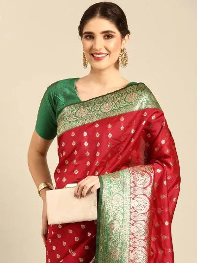 Red & Green Traditional Banarasi Silk Saree