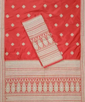 Red grey silk handloom assam mekhela chador