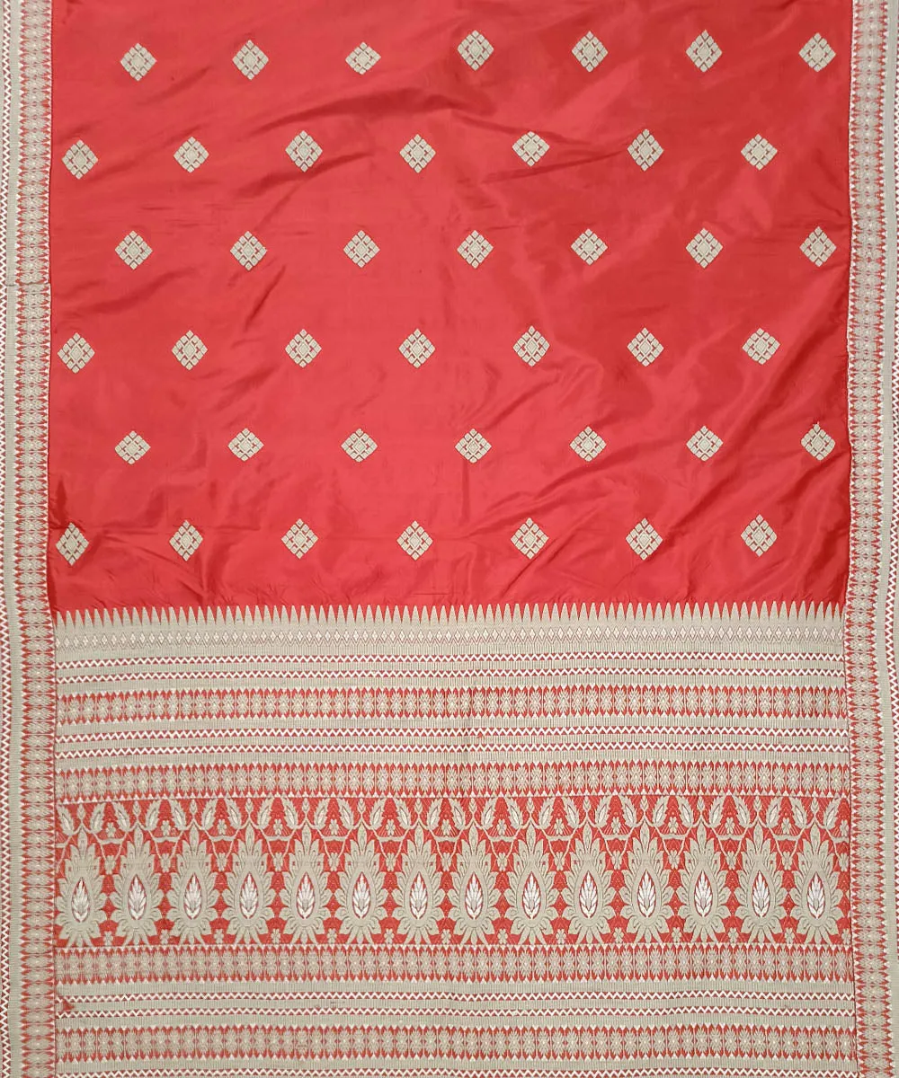 Red grey silk handloom assam mekhela chador