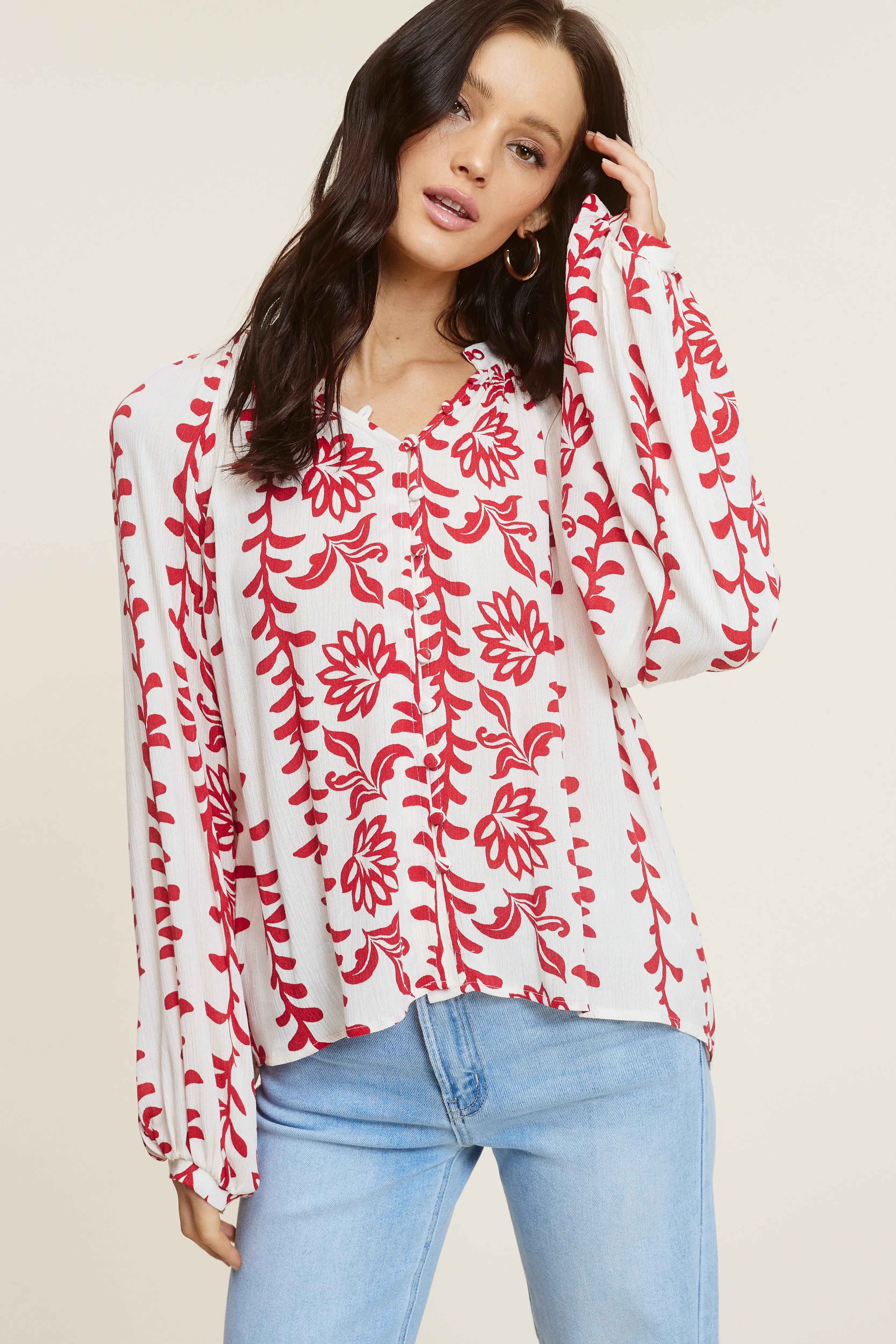 Red Patterned Blouse