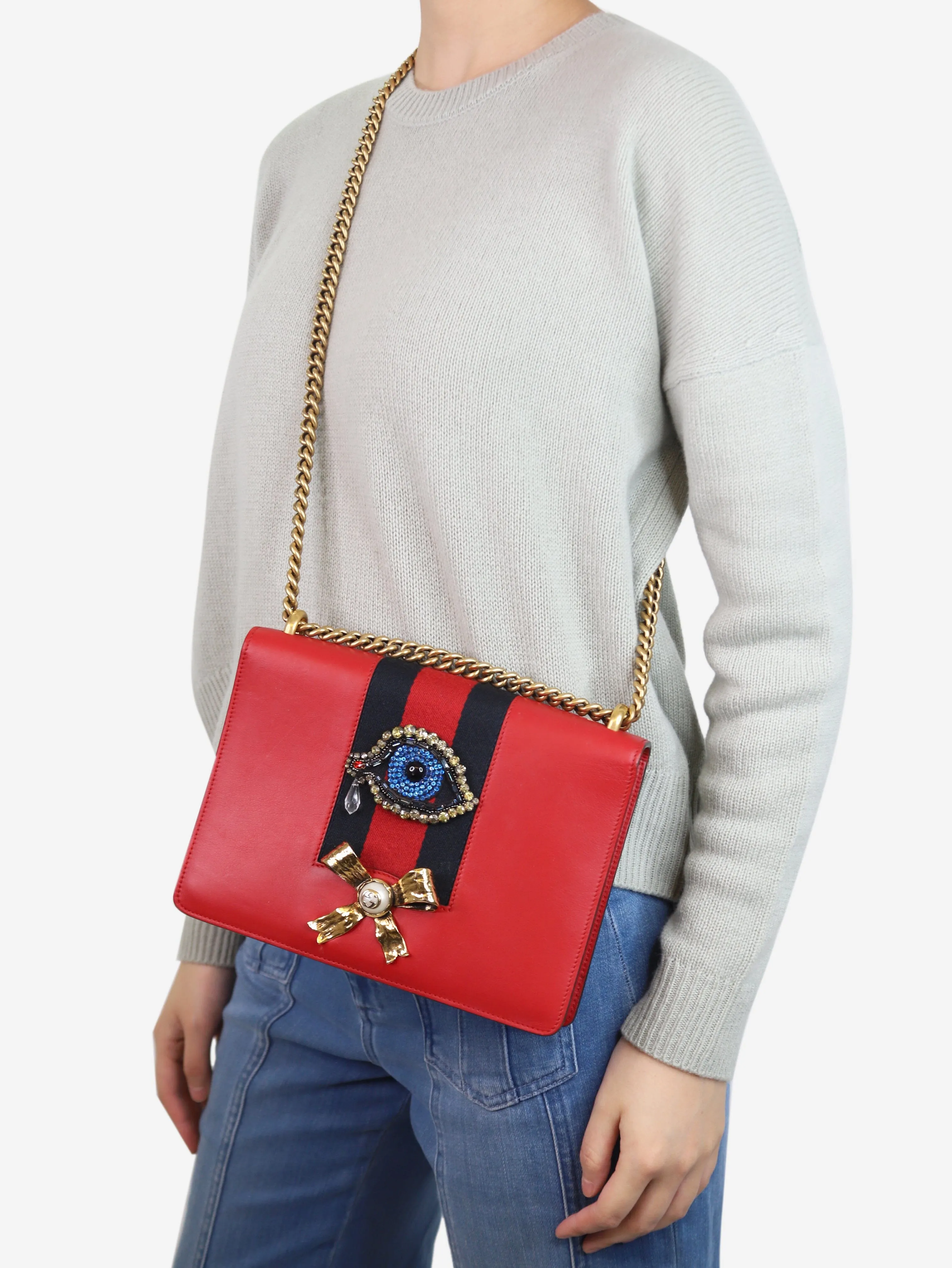 Red Peony eye shoulder bag