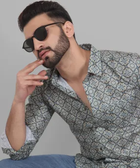 Retro Full Sleeve Printed Casual Cotton Button-Up Shirt For Men