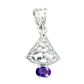 Riyo Exquisite Gems Oval Faceted Purple Amethyst Solid Silver Pendant Gift For Wedding