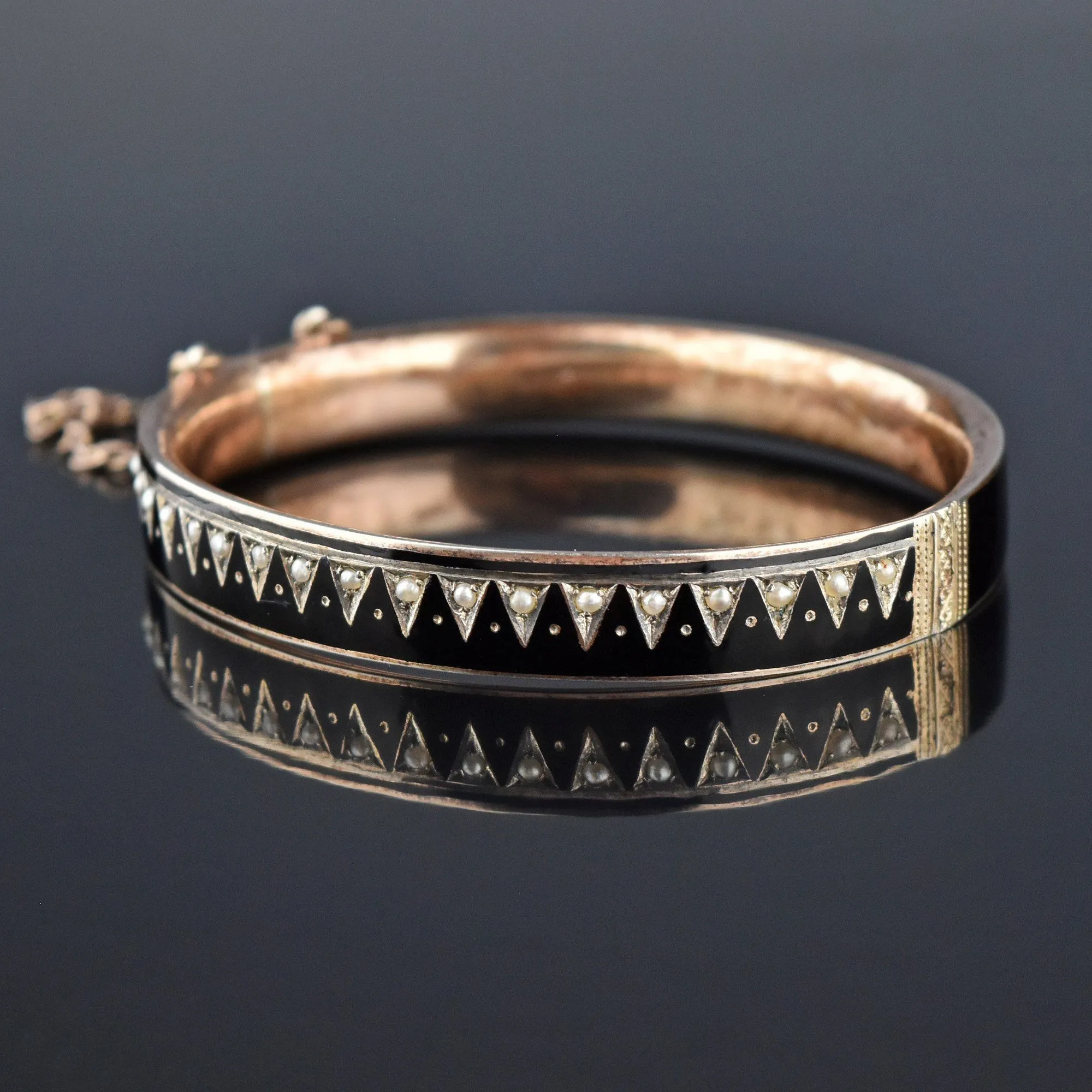 Rose Gold Silver Austro Hungarian Black Enamel Bracelet