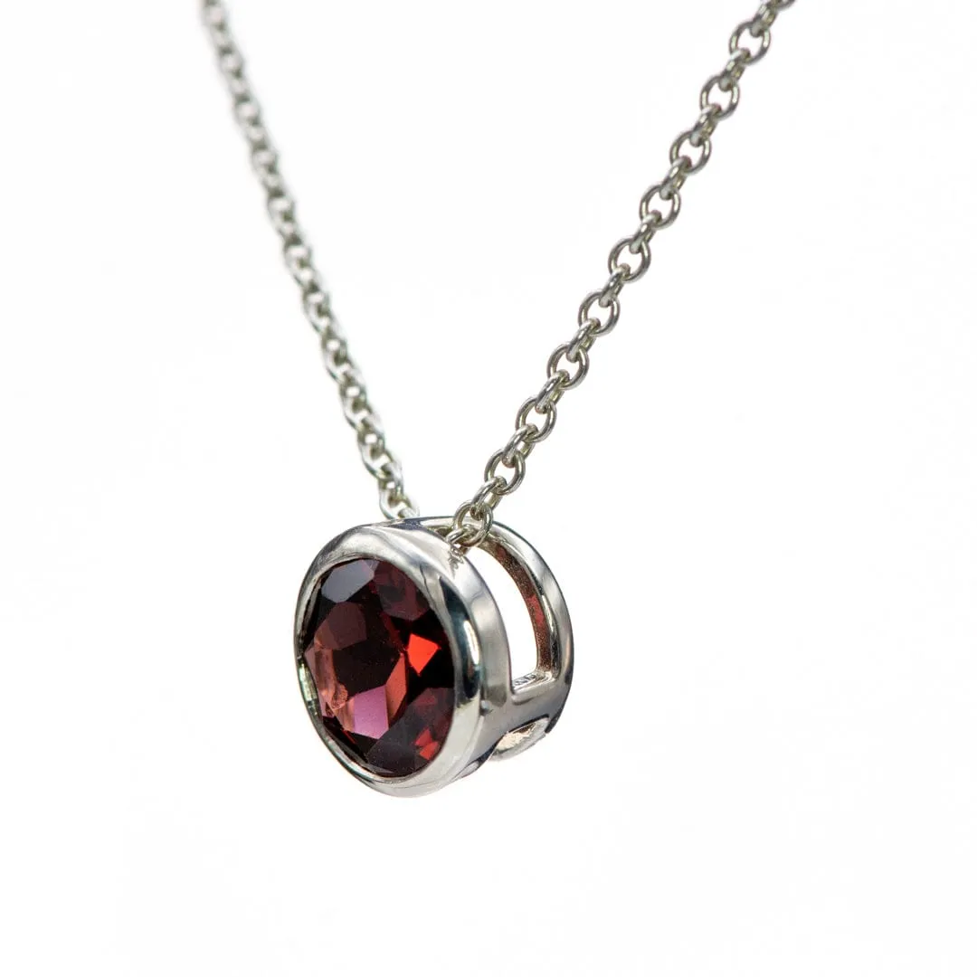 Round Garnet Sterling Silver Slide Pendant Necklace, Ready to Ship