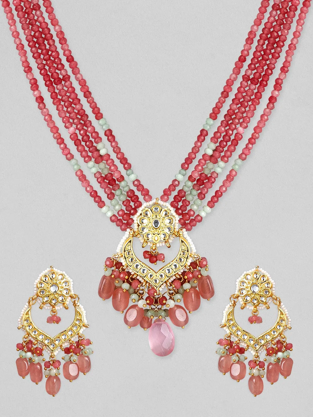 Rubans Luxury Coral red colored Kundan Necklace.