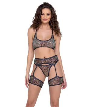 Sequin Fishnet Garter Belt