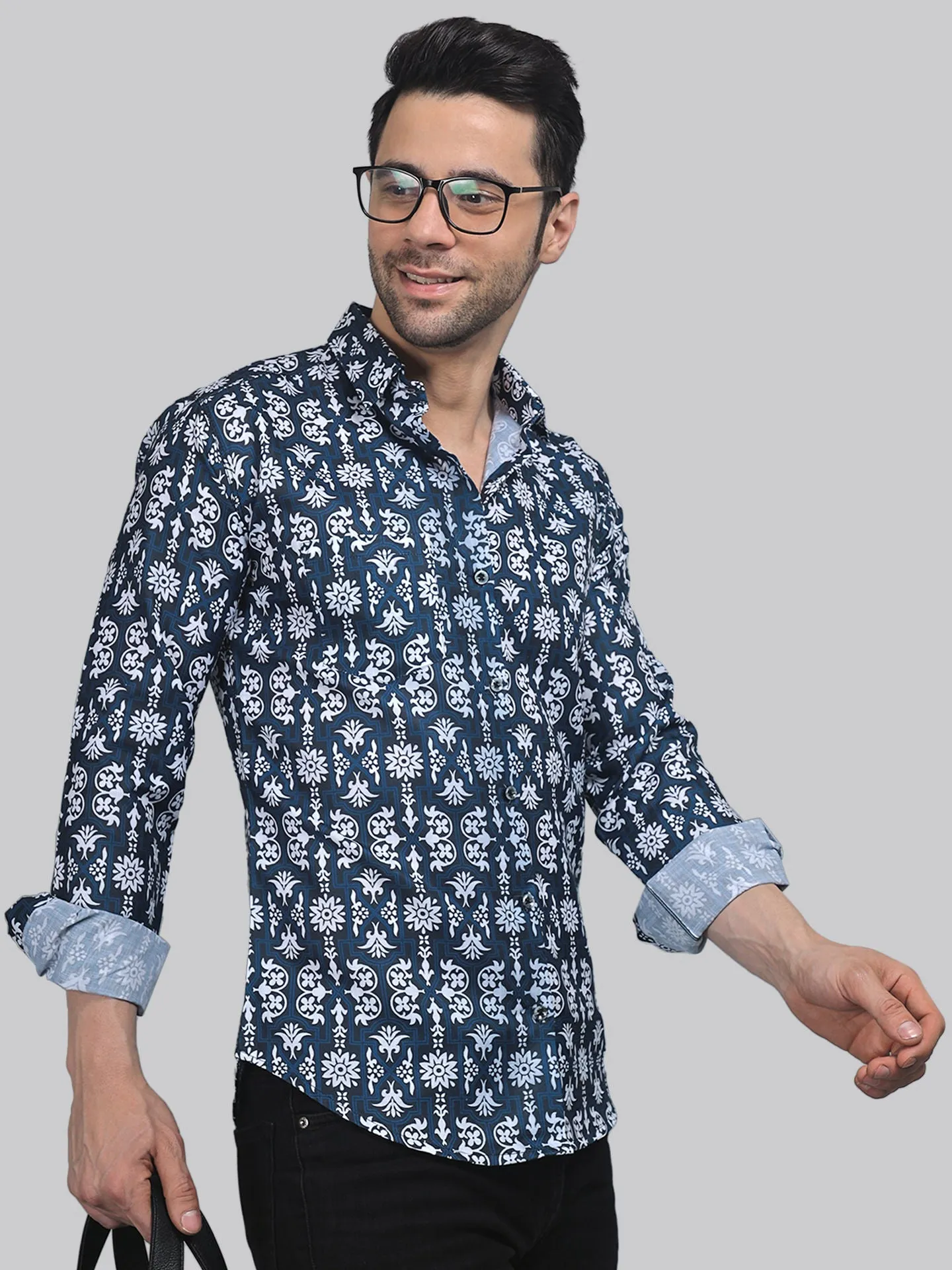 Serene Men's Printed Full Sleeve Cotton Button-Up Shirt For Men