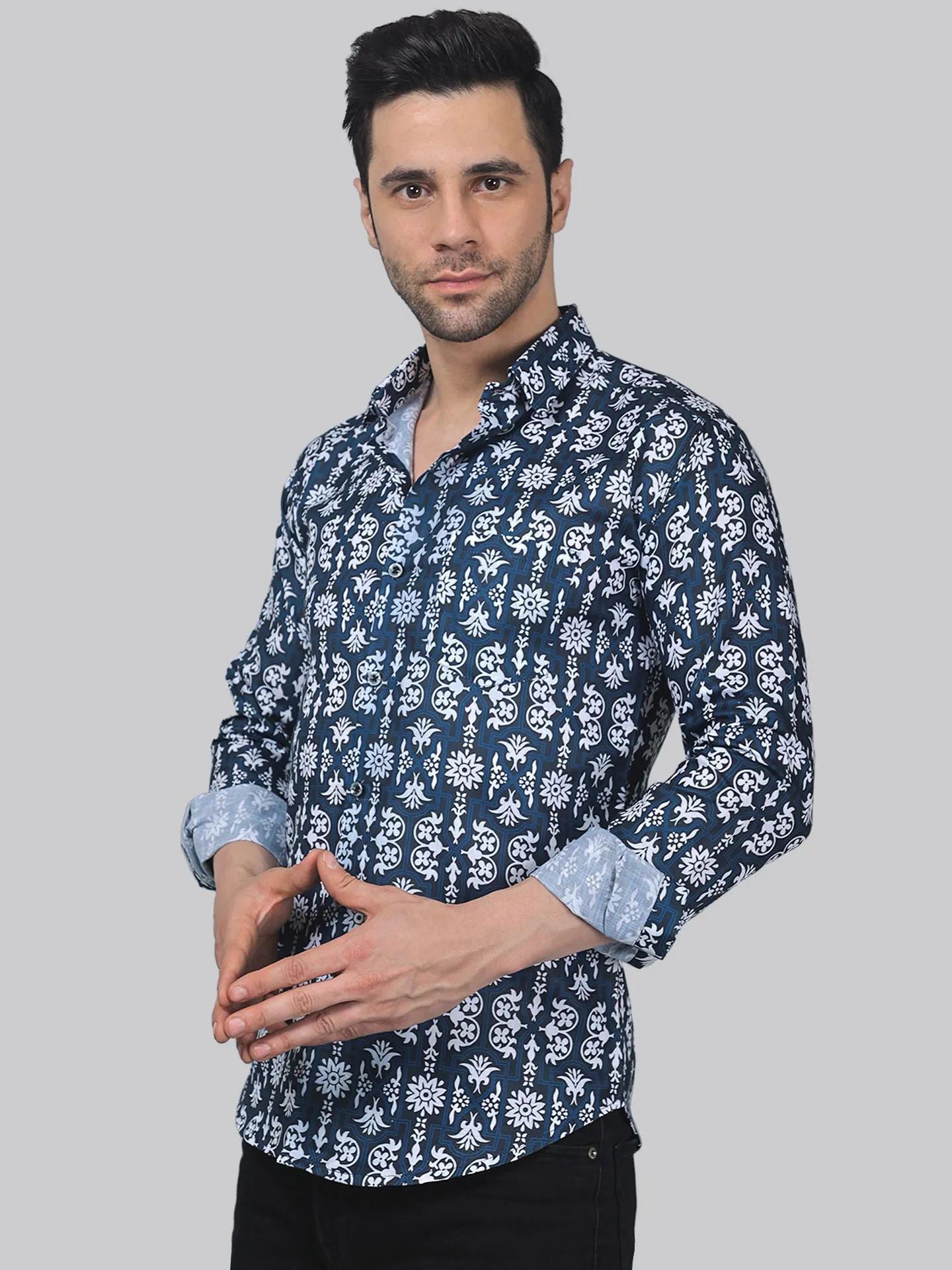 Serene Men's Printed Full Sleeve Cotton Button-Up Shirt For Men