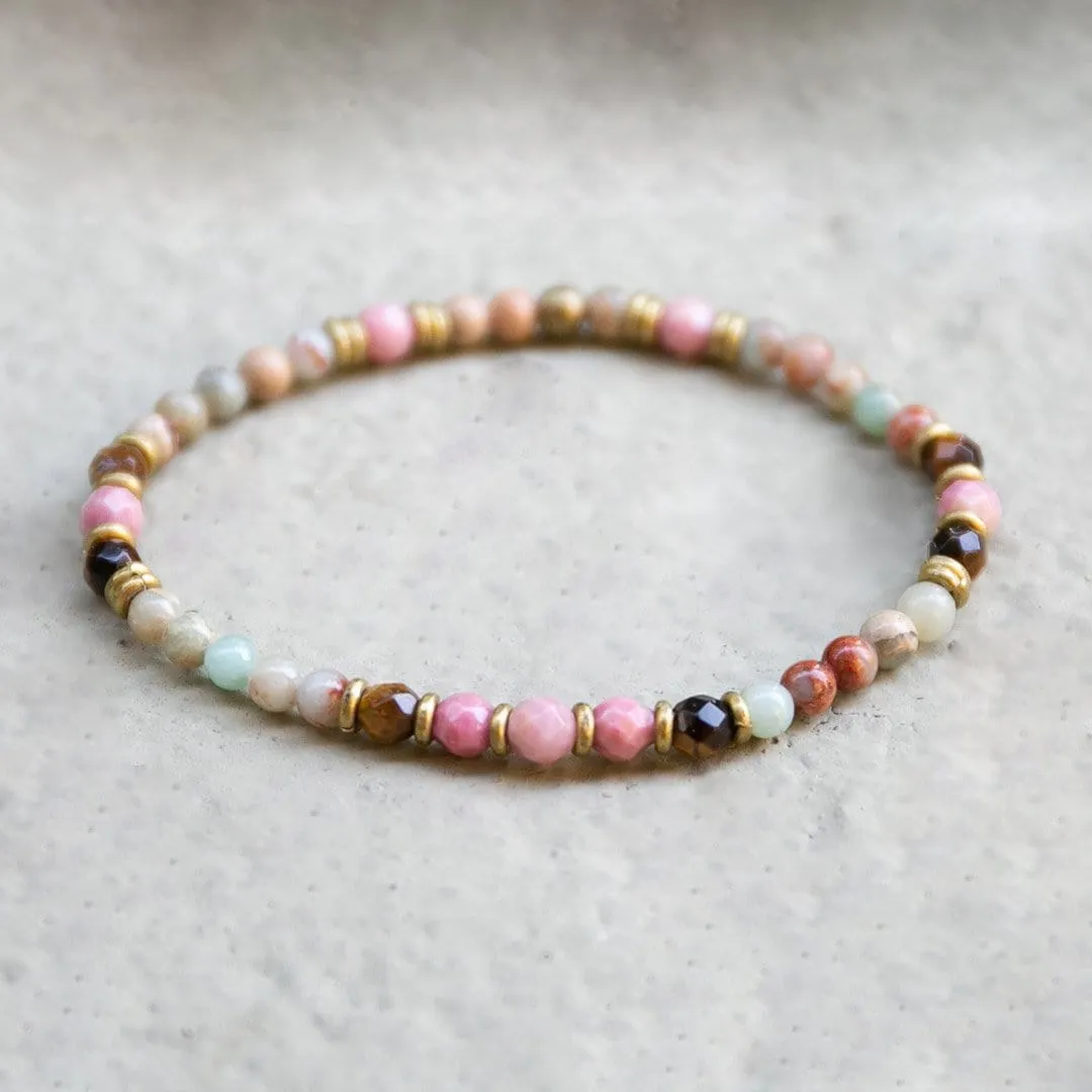 Serpentine and Rhodochrosite Delicate Bracelet