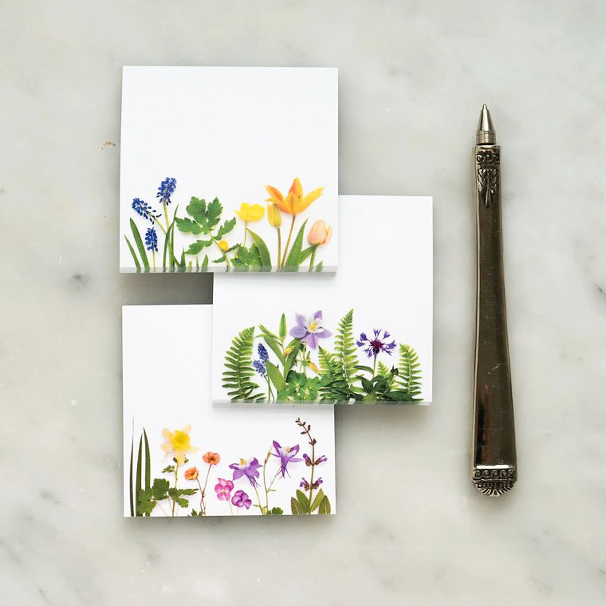 Set of 3 Botanical Photography Sticky Note Set in Rainbows and Greenery