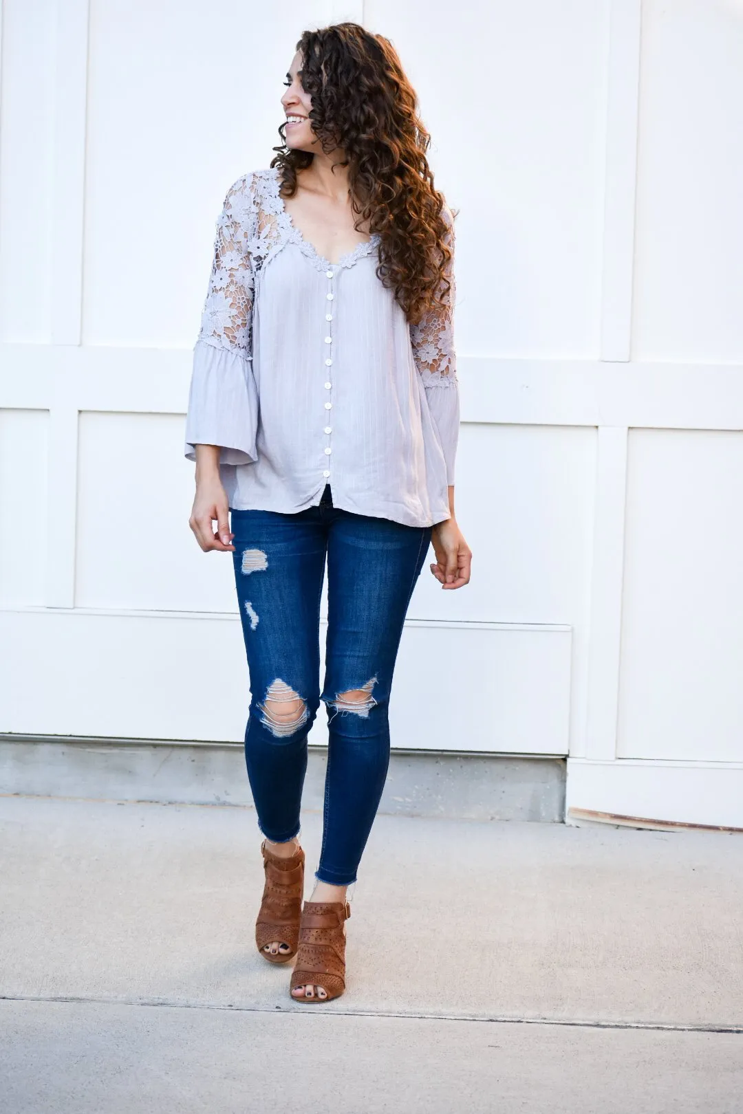 Shake It Off Gray Laced Blouse