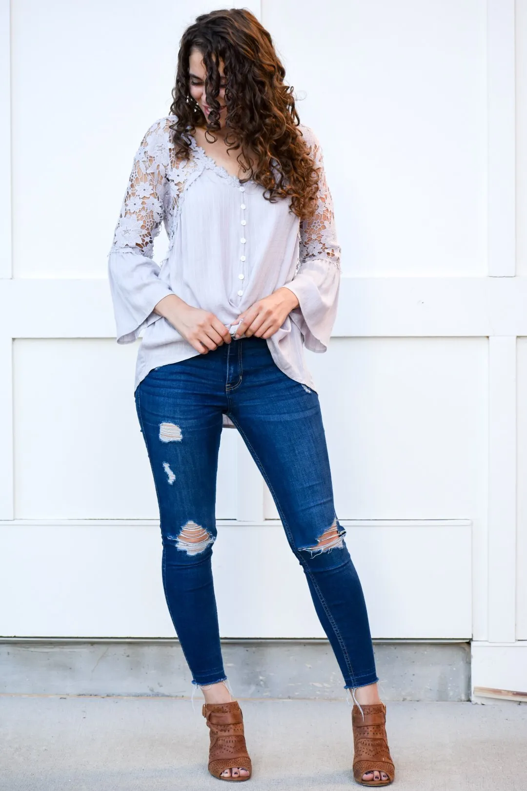 Shake It Off Gray Laced Blouse