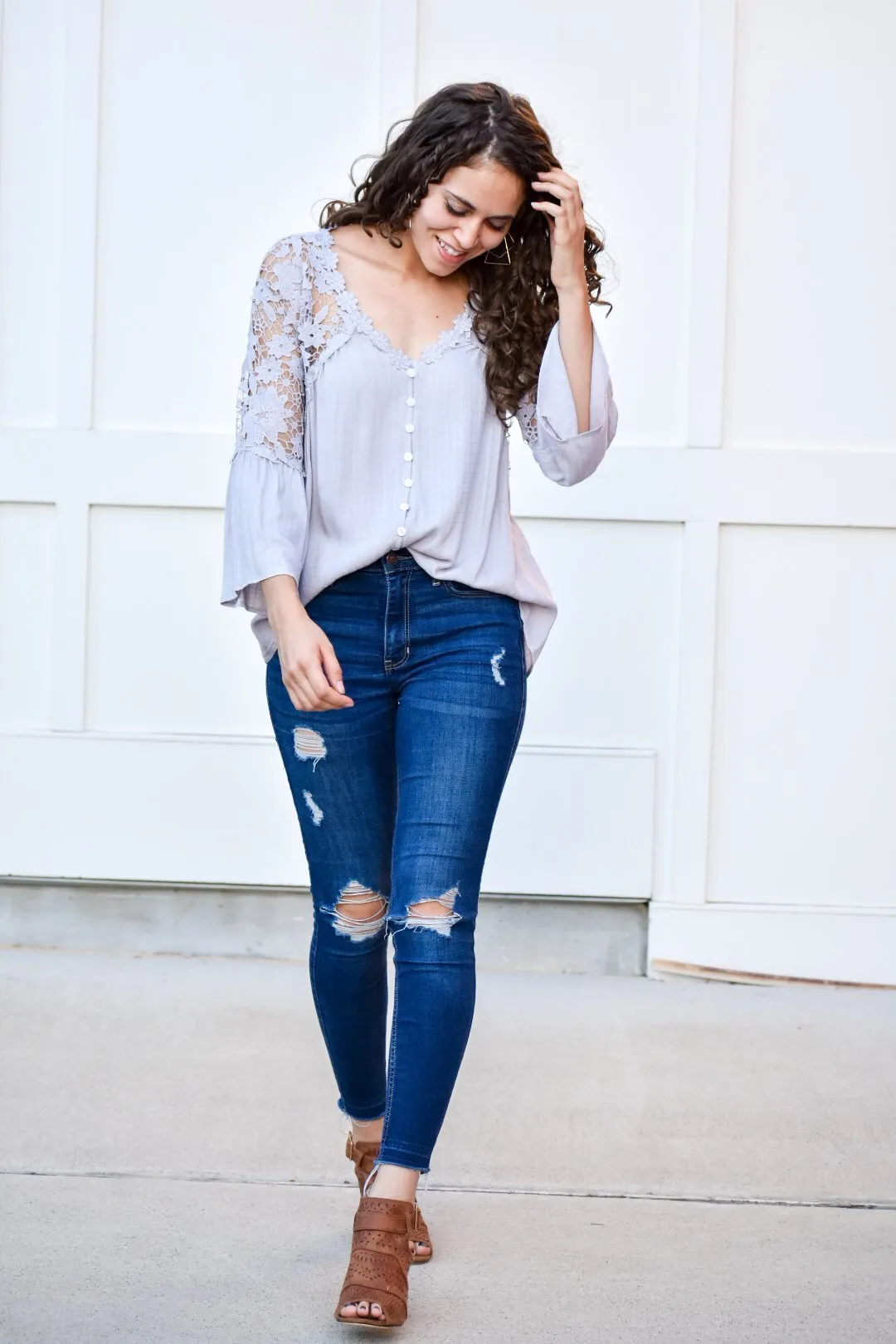 Shake It Off Gray Laced Blouse