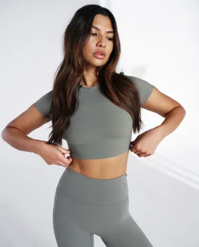 Short Sleeve Crop Top - Olive Green