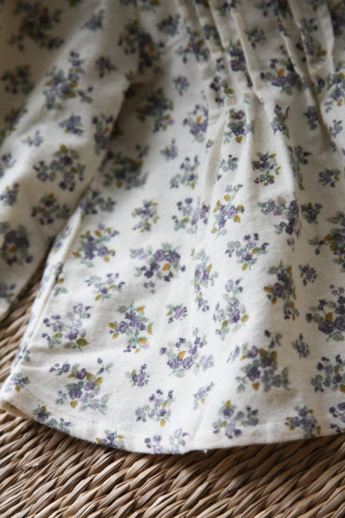 Soft Cotton Cream/Purple Floral Frill Collar Blouse