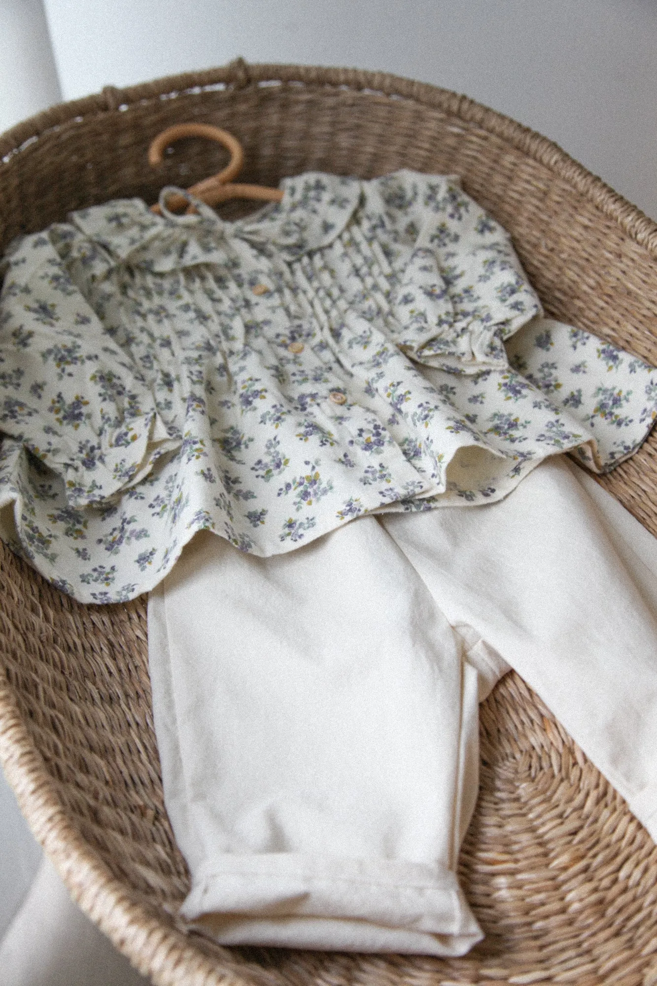 Soft Cotton Cream/Purple Floral Frill Collar Blouse