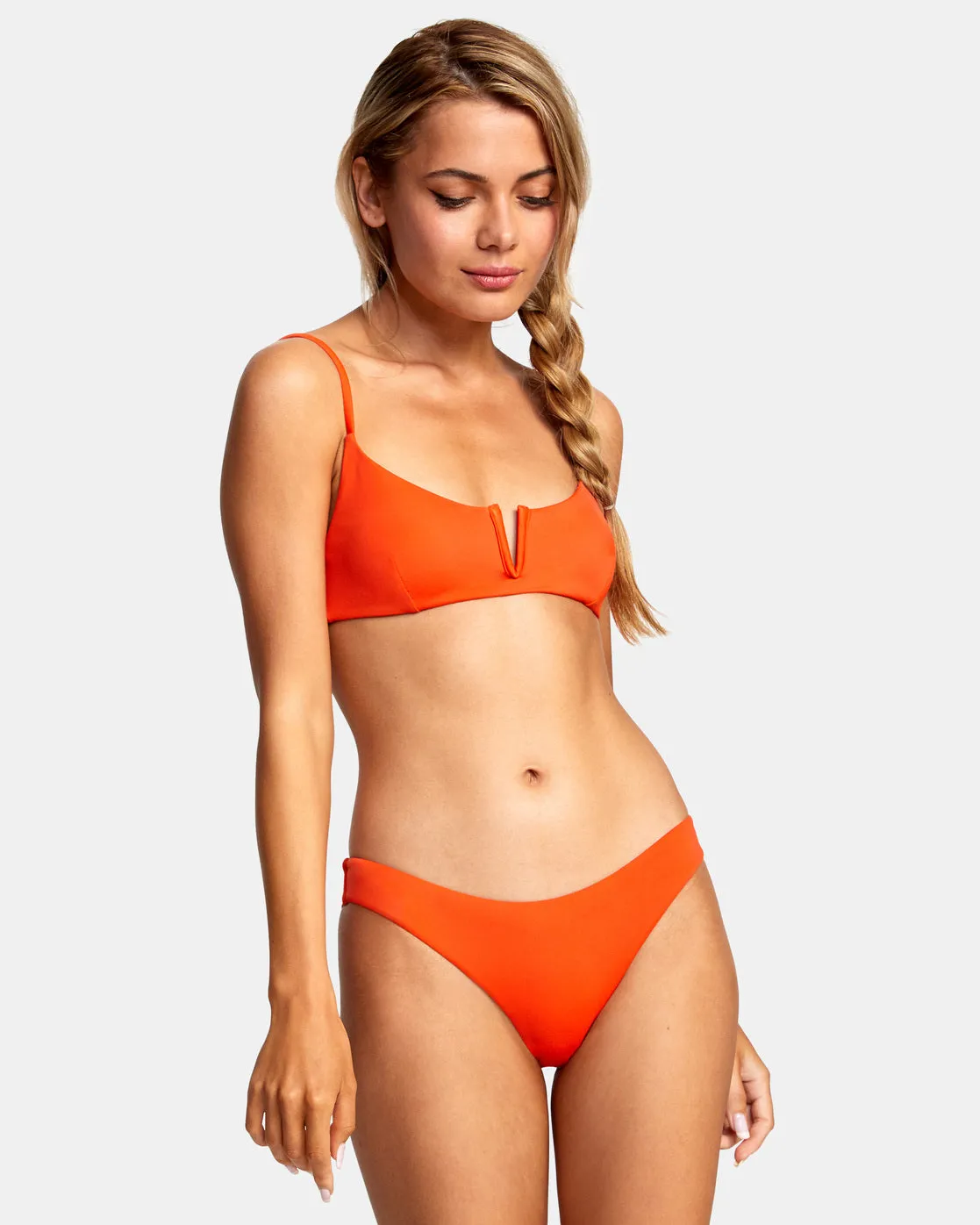 Solid Cheeky Bikini Bottoms - Red Orange