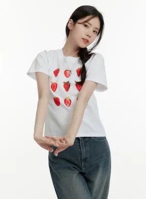 Strawberry Graphic Cotton Tee OA405