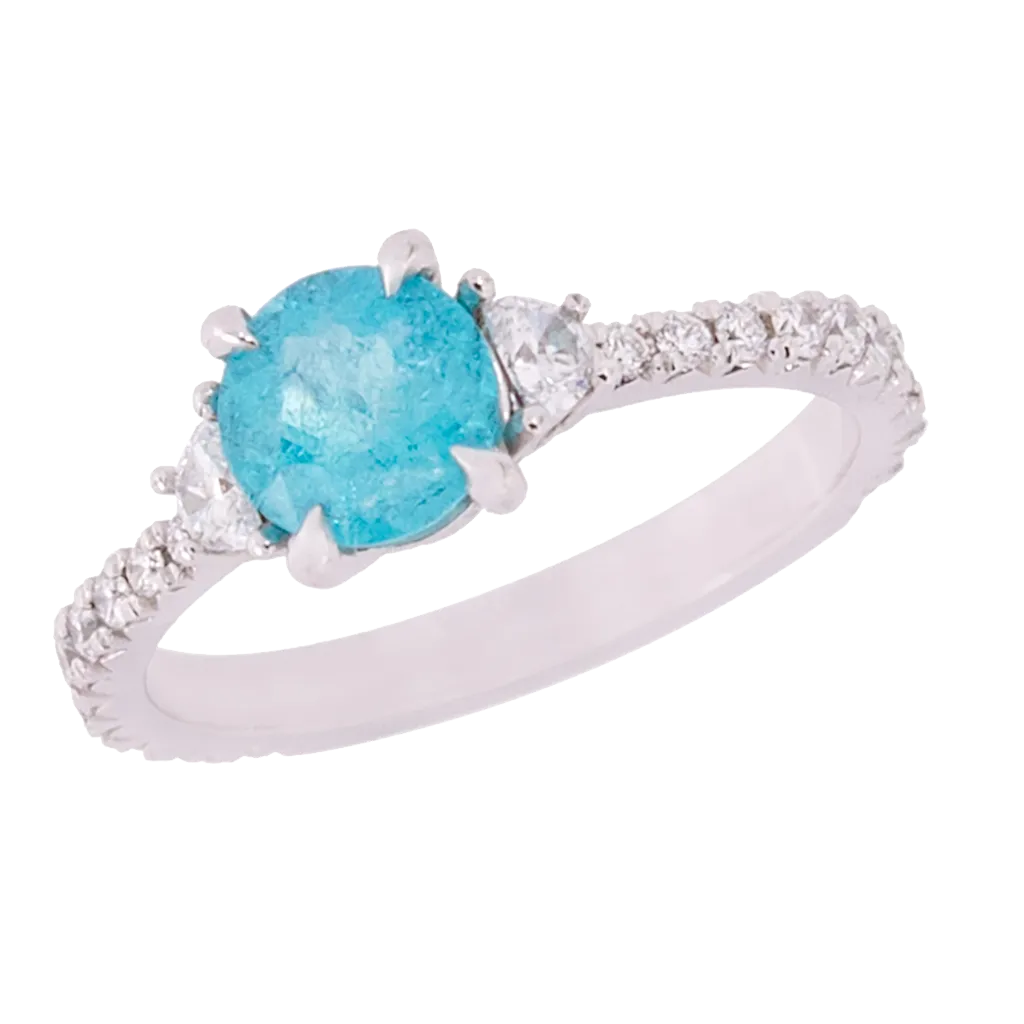 Three Stone Paraiba Tourmaline & Diamond Ring