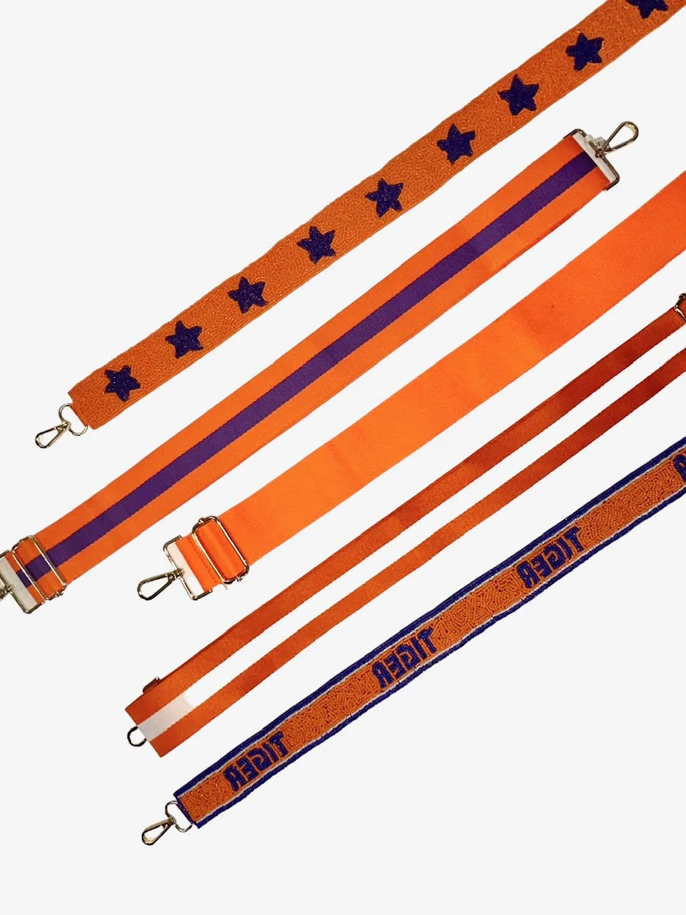 Tiger Beaded Guitar Strap in orange/purple