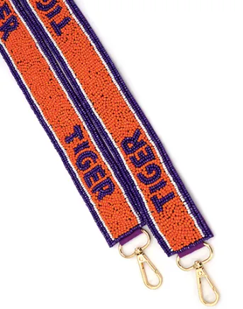 Tiger Beaded Guitar Strap in orange/purple