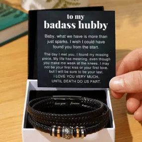 To My Badass Hubby Till Death Do Us Part Braided Vegan Leather Men Bracelet