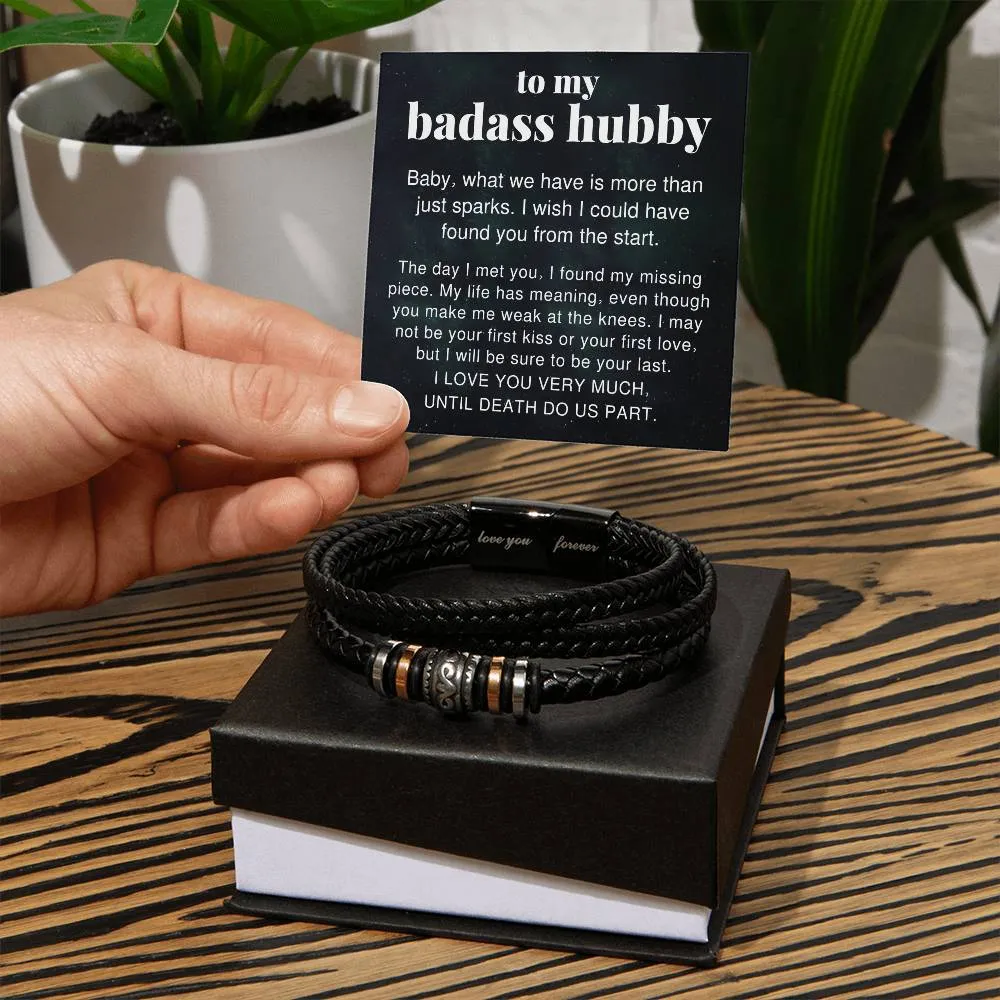 To My Badass Hubby Till Death Do Us Part Braided Vegan Leather Men Bracelet