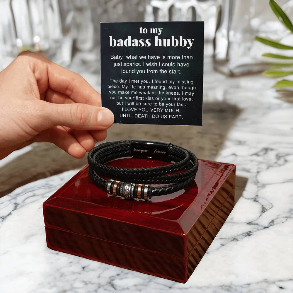 To My Badass Hubby Till Death Do Us Part Braided Vegan Leather Men Bracelet