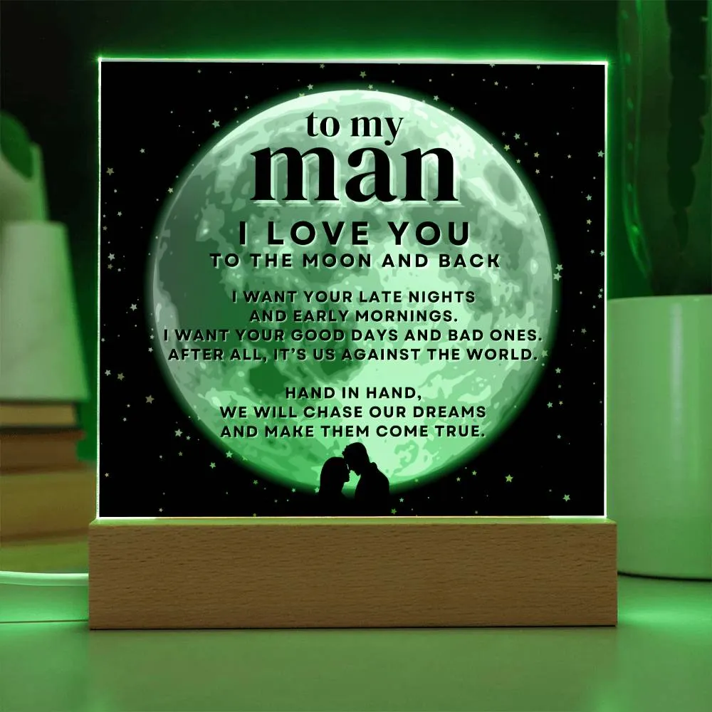 To My Man I Love You To The Moon And Back LED Desktop Acrylic Display Gift