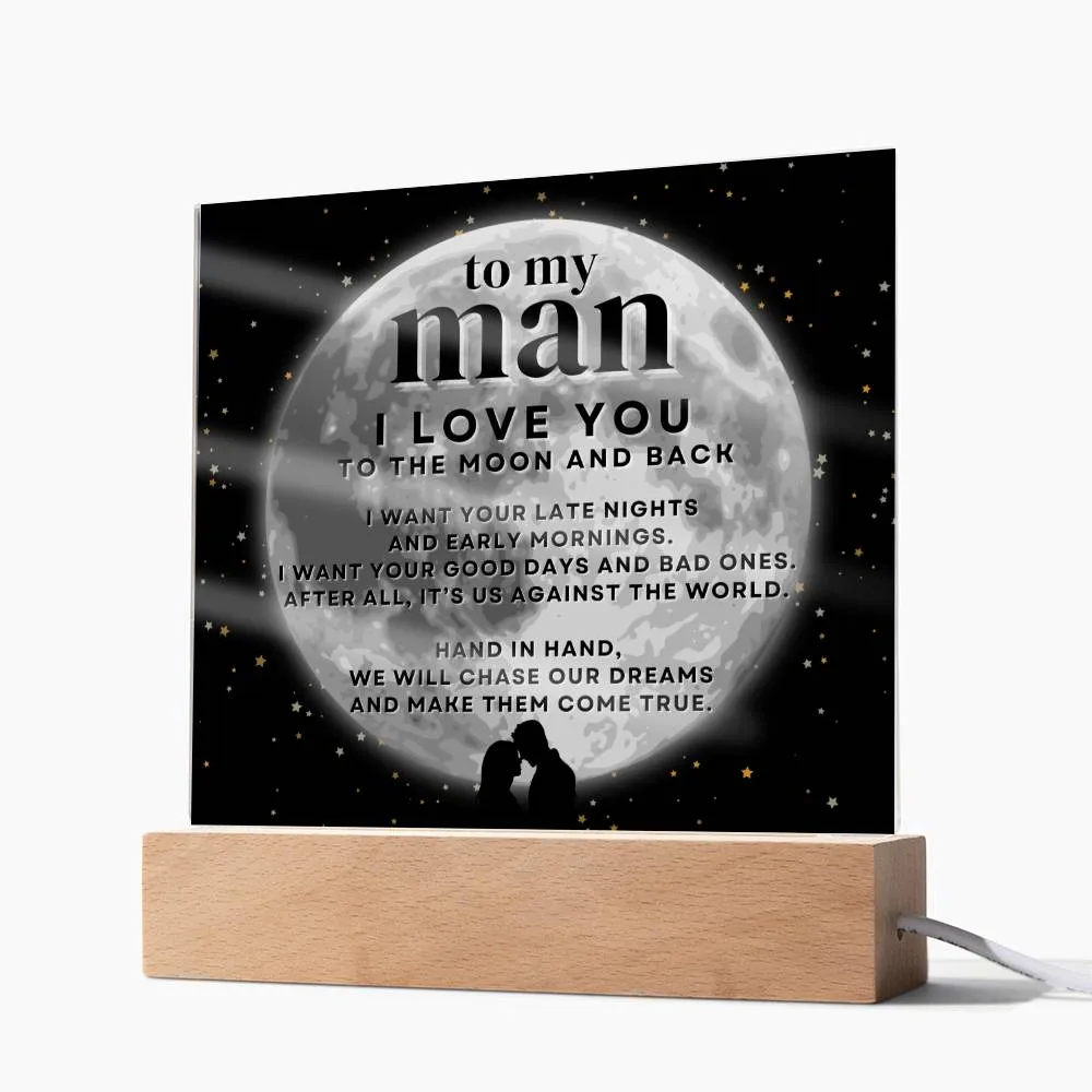 To My Man I Love You To The Moon And Back LED Desktop Acrylic Display Gift