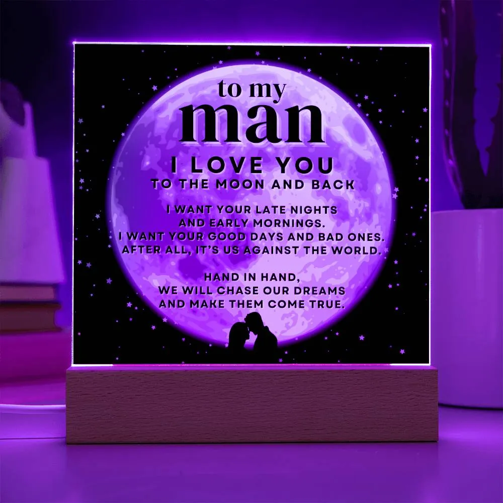 To My Man I Love You To The Moon And Back LED Desktop Acrylic Display Gift