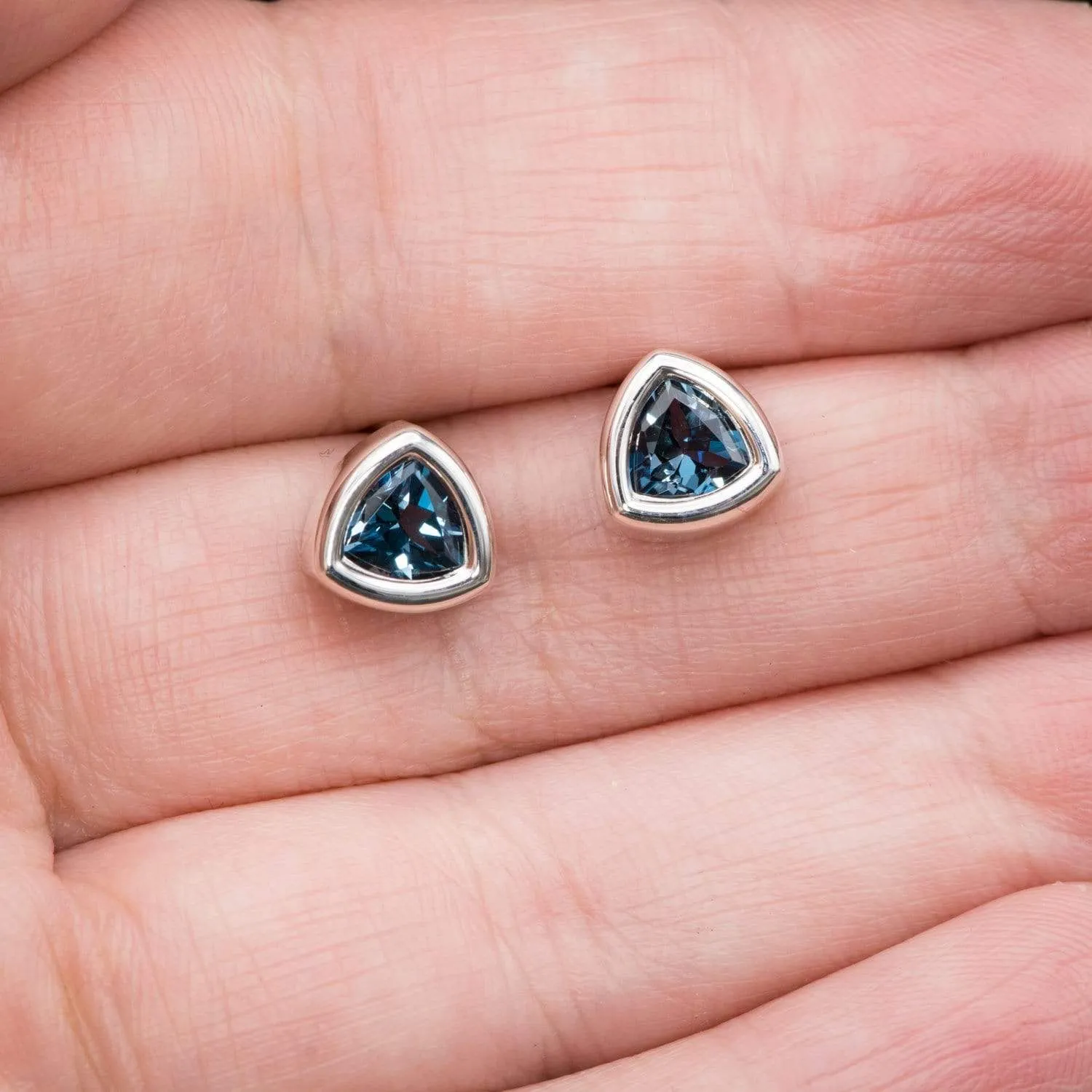 Trillion London Blue Topaz Bezel Set Stud Earrings