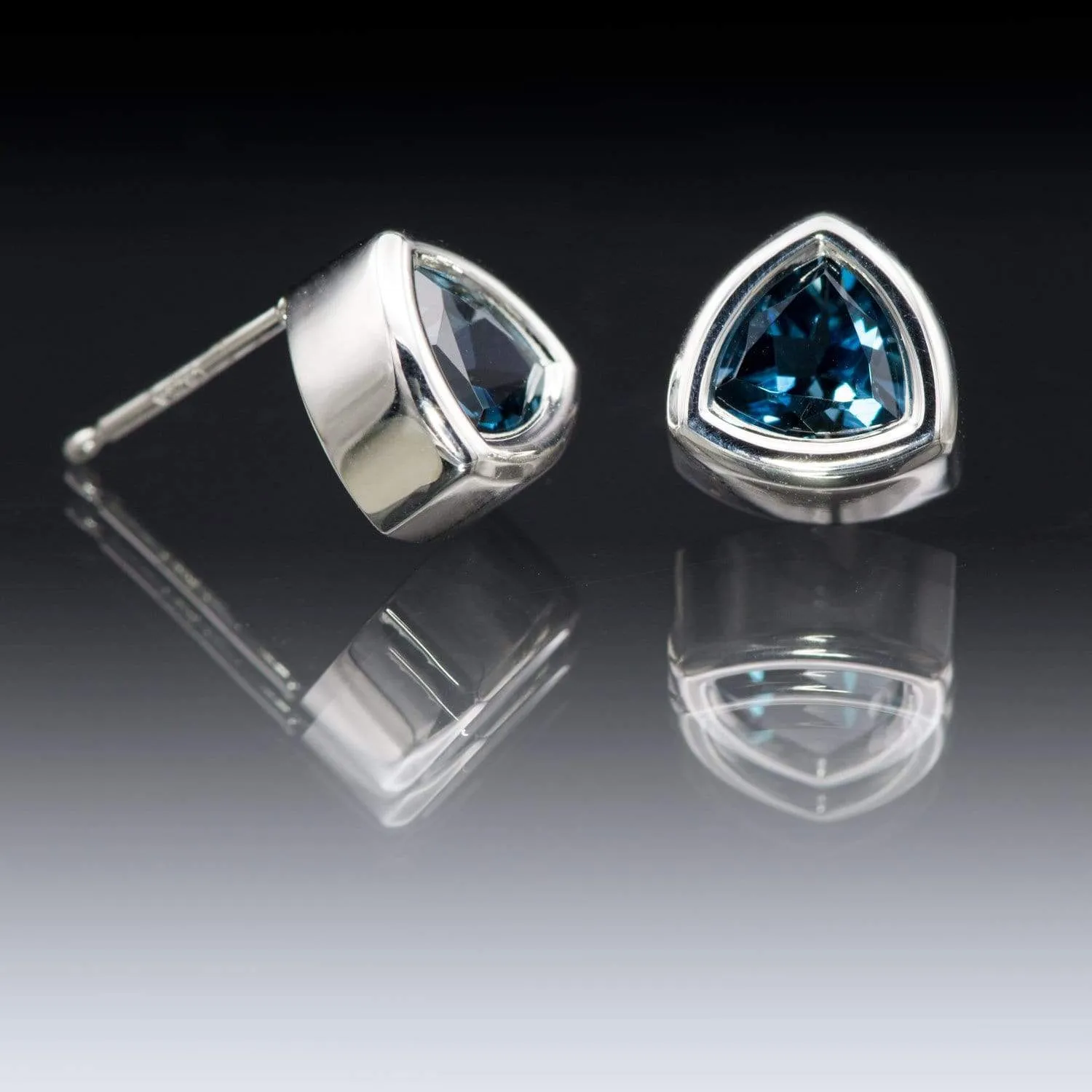 Trillion London Blue Topaz Bezel Set Stud Earrings