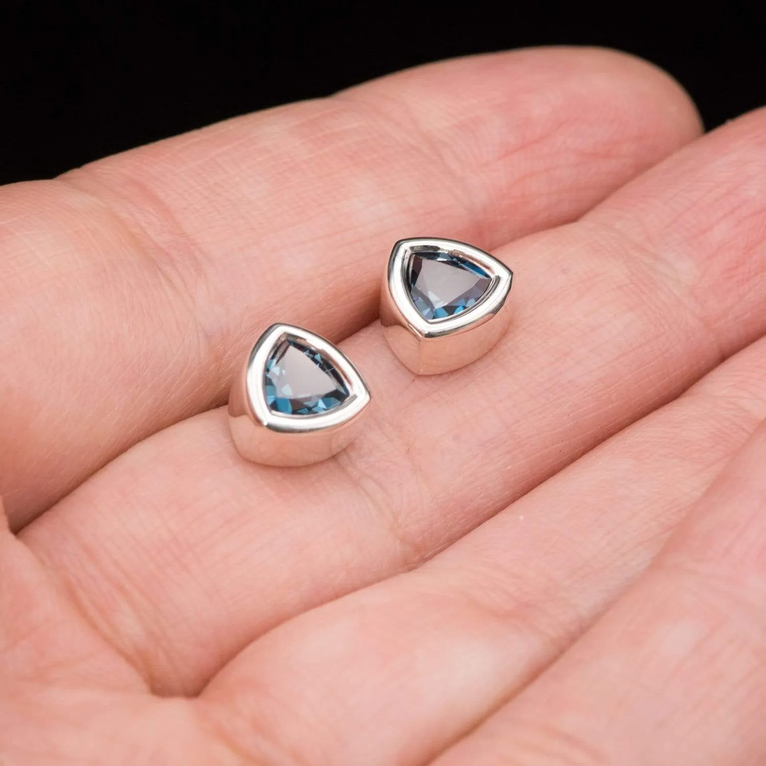 Trillion London Blue Topaz Bezel Set Stud Earrings