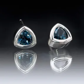 Trillion London Blue Topaz Bezel Set Stud Earrings