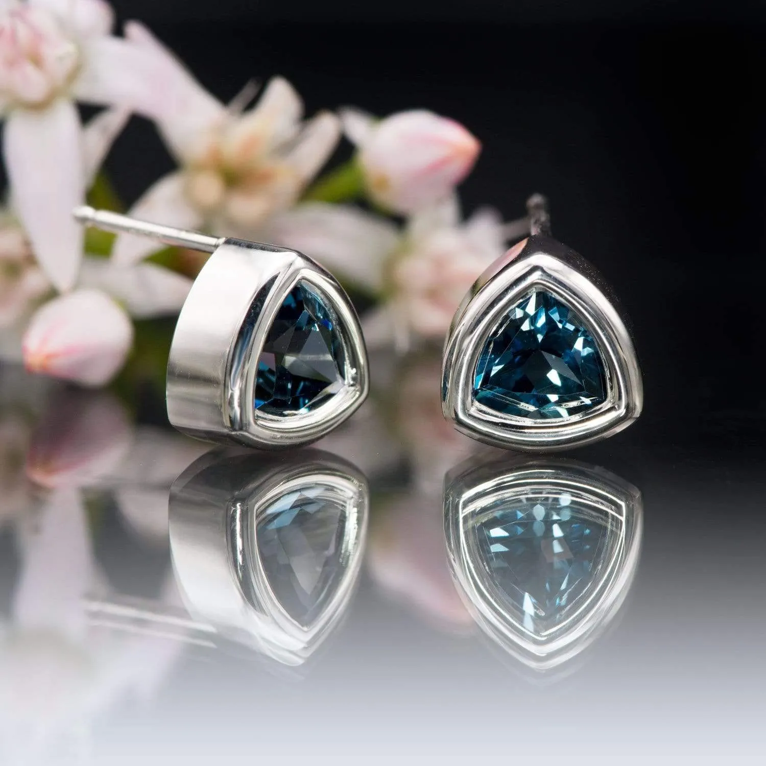 Trillion London Blue Topaz Bezel Set Stud Earrings