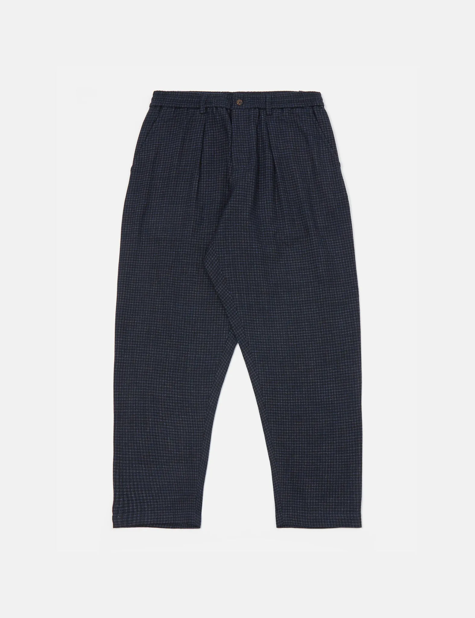 Universal Works Pleated Track Pant (Relaxed) - Navy Blue Check