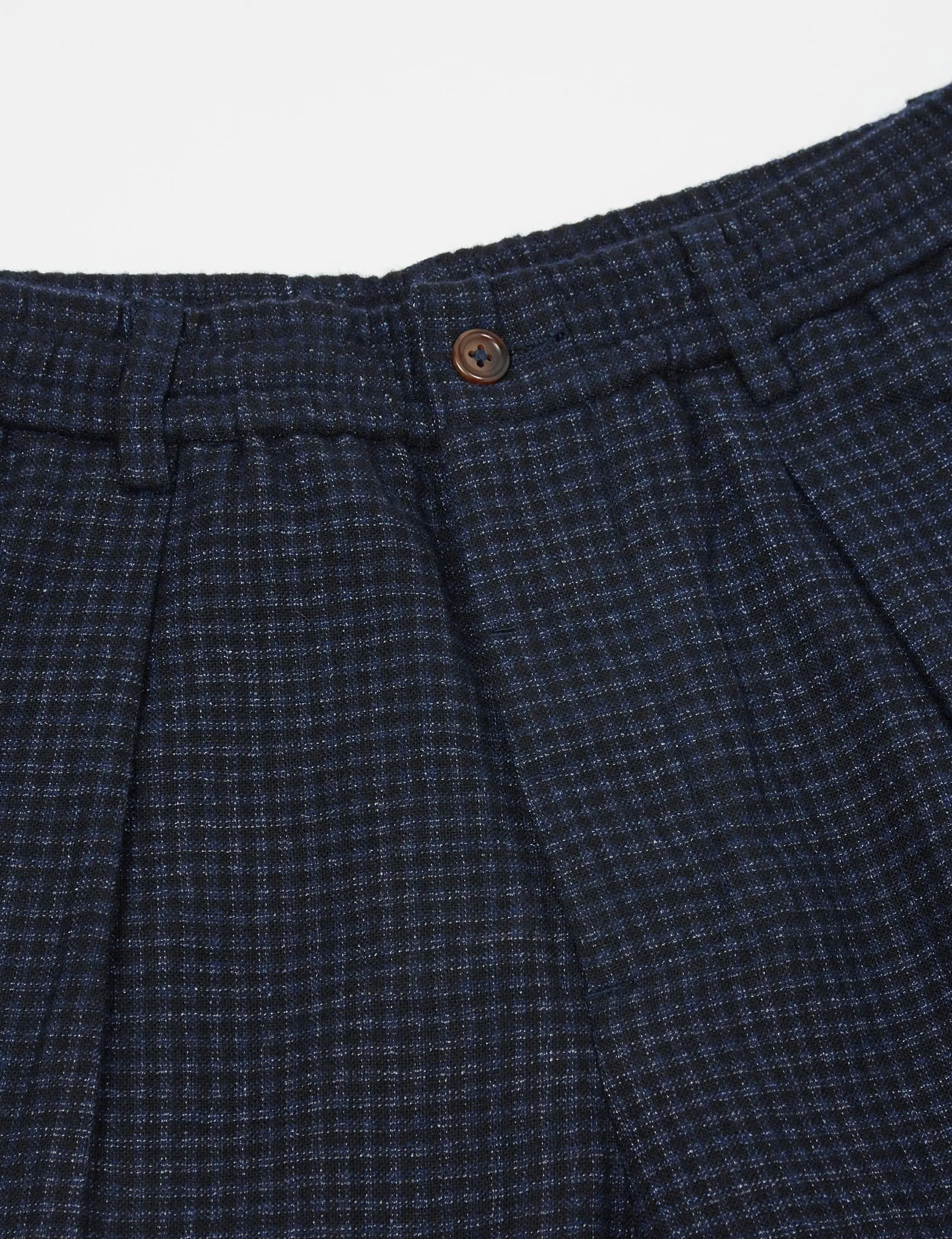 Universal Works Pleated Track Pant (Relaxed) - Navy Blue Check