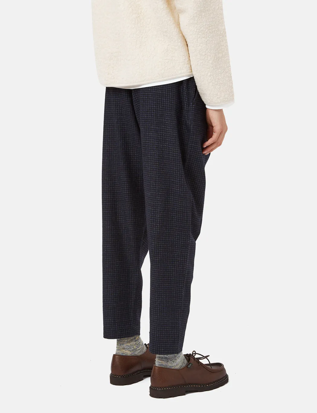 Universal Works Pleated Track Pant (Relaxed) - Navy Blue Check