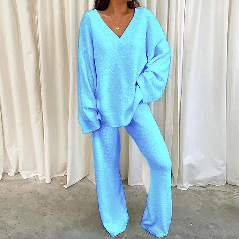 V-Neck Long Sleeve Top and Long Pants Set